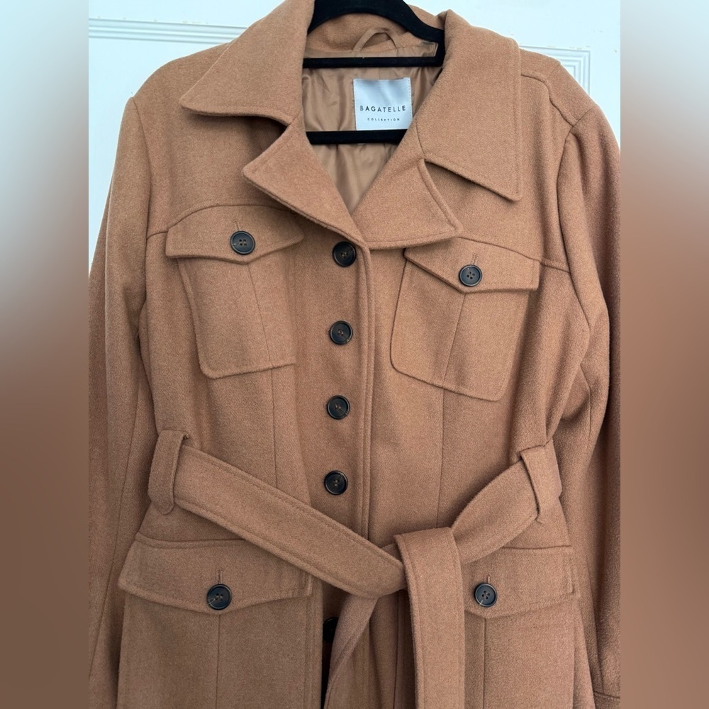 Bagatelle Lined Wool Blend Camel Belted Trench Coat Size 1X - Picture 4 of 13